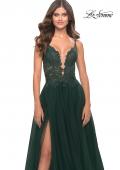 Picture of: A Line Tulle Gown with Lace Bodice and V Back in Dark Emerald, Style: 31507, Detail Picture 11