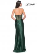 Picture of: Stretch Satin Gown with Sweetheart Top and Illusion Back in Dark Emerald, Style: 32159, Detail Picture 11