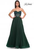 Picture of: A-Line Tulle Prom Dress with Rhinestone Fishnet Bodice in Dark Emerald, Style: 32216, Detail Picture 11