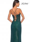 Picture of: Rhinestone Fishnet Gown with Lace Detail and High Slit in Dark Emerald, Style: 32218, Detail Picture 11