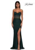 Picture of: Evening Dress with Illusion Strapless Bodice and Lace Applique in Dark Emerald, Style: 32912, Detail Picture 11
