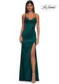 Picture of: Fitted Satin Gown with Exposed Boning and Lace Detail Neckline in Dark Emerald, Style: 32955, Detail Picture 11