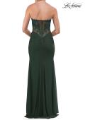 Picture of: Strapless Sheer Corset Gown with Beaded Lace and High Slit in Dark Emerald, Style: 33472, Detail Picture 11