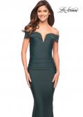 Picture of: Ruched Off the Shoulder Gown with V Neckline in Dark Emerald, Style: 30582, Detail Picture 12