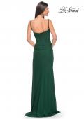 Picture of: Bustier Net Jersey Prom Dress with Ruching and High Slit in Dark Emerald, Style: 32161, Detail Picture 12