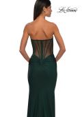 Picture of: Evening Dress with Illusion Strapless Bodice and Lace Applique in Dark Emerald, Style: 32912, Detail Picture 12