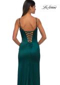 Picture of: Fitted Satin Gown with Exposed Boning and Lace Detail Neckline in Dark Emerald, Style: 32955, Detail Picture 12