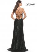 Picture of: Long Sequin Gown with Dramatic Flare Skirt and Slit in Dark Emerald, Style: 31140, Detail Picture 13