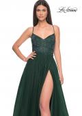 Picture of: Beautiful Rhinestone Beaded Illusion Top Tulle Prom Dress in Dark Emerald, Style: 32020, Detail Picture 13