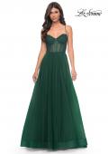 Picture of: A-Line Tulle Gown with High Slit and Illusion Rhinestone Fishnet Bodice in Green, Style: 32135, Detail Picture 13