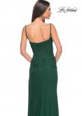 Picture of: Bustier Net Jersey Prom Dress with Ruching and High Slit in Dark Emerald, Style: 32161, Detail Picture 13