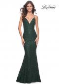 Picture of: Beaded Lace Mermaid Gown with Sheer Side Panels in Dark Emerald, Style: 32309, Detail Picture 13