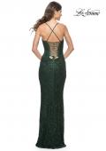 Picture of: Intricate Lace Up Back Prom Dress in Beaded Lace in Dark Emerald, Style: 31973, Detail Picture 14