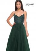 Picture of: Beautiful Rhinestone Beaded Illusion Top Tulle Prom Dress in Dark Emerald, Style: 32020, Detail Picture 14