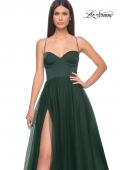 Picture of: Tulle A-Line Gown with Satin Bustier Top in Dark Emerald, Style: 32065, Detail Picture 14