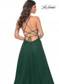 Picture of: A-Line Tulle Gown with High Slit and Illusion Rhinestone Fishnet Bodice in Green, Style: 32135, Detail Picture 14