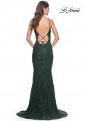 Picture of: Beaded Lace Mermaid Gown with Sheer Side Panels in Dark Emerald, Style: 32309, Detail Picture 14