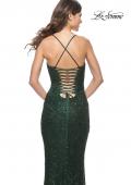 Picture of: Intricate Lace Up Back Prom Dress in Beaded Lace in Dark Emerald, Style: 31973, Detail Picture 15