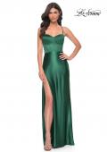 Picture of: Stretch Satin Gown with Bustier Top and Lace Up Back in Dark Emerald, Style: 32264, Detail Picture 16