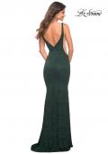 Picture of: Chic Stretch Lace Gown with Deep V Neckline in Dark Emerald, Back Picture