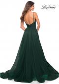 Picture of: A-line Tulle Gown with V Neckline and Pockets in Dark Emerald, Back Picture
