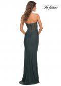 Picture of: Sweetheart Strapless Rhinestone Encrusted Gown in Dark Emerald, Back Picture