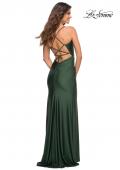Picture of: Intricate Criss-Cross Ruched Bodice Prom Dress in Dark Emerald, Back Picture