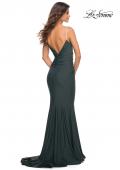 Picture of: Rhinestone Strap Elegant Ruched Jersey Dress in Dark Emerald, Back Picture