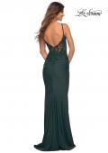 Picture of: Illusion Lace V Neck Top with Jersey Skirt Dress in Dark Emerald, Back Picture