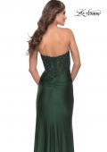 Picture of: Long Dress with Jersey Skirt and Lace Illusion Bodice in Dark Emerald, Style: 31182, Back Picture