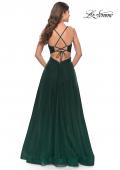 Picture of: Tulle Ball Gown with Side Cut Outs and High Slit in Dark Emerald, Style: 31347, Back Picture