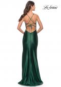 Picture of: Liquid Jersey Dress with Deep V Neckline in Dark Emerald, Style: 31375, Back Picture