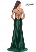 Picture of: Liquid Jersey Trumpet Gown with Draped Neckline in Dark Emerald, Style: 31397, Back Picture