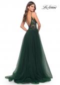 Picture of: A Line Tulle Gown with Lace Bodice and V Back in Dark Emerald, Style: 31507, Back Picture