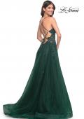 Picture of: A-Line Tulle Dress with Rhinestone Embellished Lace Applique in Dark Emerald, Style: 32022, Back Picture