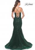 Picture of: Mermaid Prom Dress with Sequin Beaded Applique in Dark Emerald, Style: 32033, Back Picture