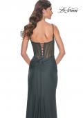Picture of: Bustier Jersey Dress with Ruching and High Neckline in Dark Emerald, Style: 32238, Back Picture