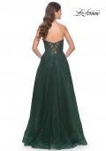 Picture of: Rhinestone Tulle A-Line Gown with Lace Bodice in Jewel Tones in Dark Emerald, Style: 32253, Back Picture