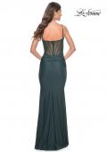 Picture of: Jersey Dress with Bustier Top and Illusion Back in Dark Emerald, Style: 32257, Back Picture