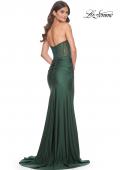 Picture of: Rhinestone Embellished Gown with Ruched Skirt in Dark Emerald, Style: 32316, Back Picture