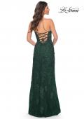 Picture of: Jewel Tone Embroidered Lace Fitted Prom Dress with Lace Edge Slit in Green, Style: 32437, Back Picture