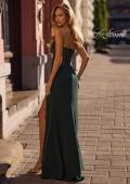 Picture of: Chic Jersey Dress with Asymmetrical Neckline and Sheer Back in Dark Emerald, Style 32849, Back Picture