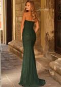 Picture of: Strapless Ruched Jersey Gown with Lace Lining in Dark Emerald, Style: 33601, Back Picture