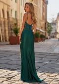 Picture of: Rhinestone Sheer Lace Bodice Prom Dress with High Slit in Dark Emerald, Style: 33627, Back Picture