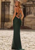 Picture of: Lace Gown with Open Lace-Up Back and Rhinestones in Dark Emerald, Style: 33628, Back Picture