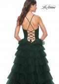 Picture of: A-Line Ruffle Tulle Gown with High Slit and Lace Up Back in Dark Emerald, Style: 32086, Detail Picture 18