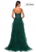 Picture of: Tulle A-Line Dress with Ruffle Skirt and Buster Rhinestone Fishnet Bodice in Dark Emerald, Style: 32233, Detail Picture 18