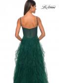 Picture of: Tulle A-Line Dress with Ruffle Skirt and Buster Rhinestone Fishnet Bodice in Dark Emerald, Style: 32233, Detail Picture 21