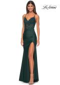 Picture of: Jersey Prom Dress with Illusion Sides and V Neckline in Dark Emerald, Style: 32139, Detail Picture 23
