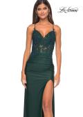 Picture of: Jersey Prom Dress with Illusion Sides and V Neckline in Dark Emerald, Style: 32139, Detail Picture 25